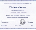 Сертификат о принятии участия в программе подготовки тренеров