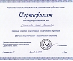 Сертификат о принятии участия в программе подготовки тренеров